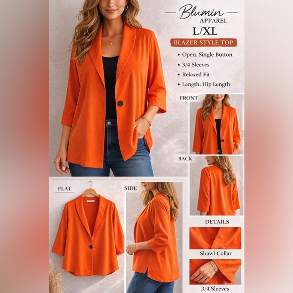 Blumin Apparel Jackets & Blazers - Blumin Apparel Orange Lightweight Draped Cardigan L/XL | Coastal Business Casual